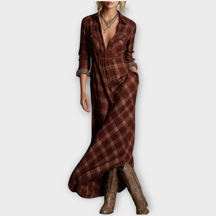 Plaid Button-Down Maxi Shirt Dress
