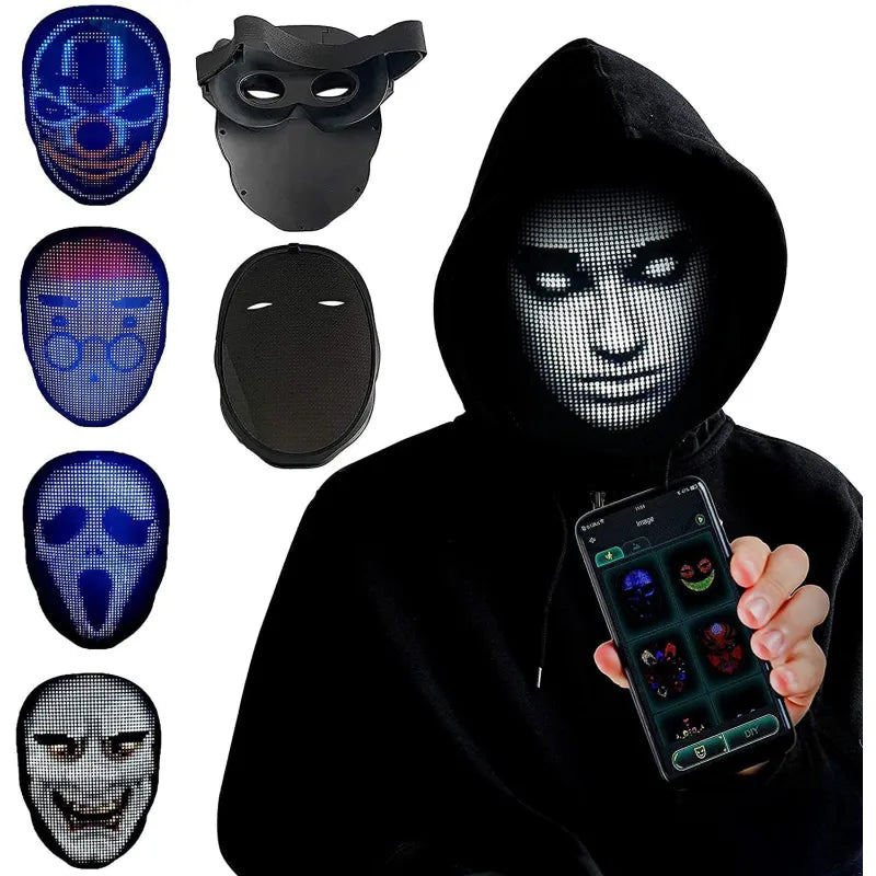 LumoMask™ masque de fête à changement de visage à DEL en couleur complète