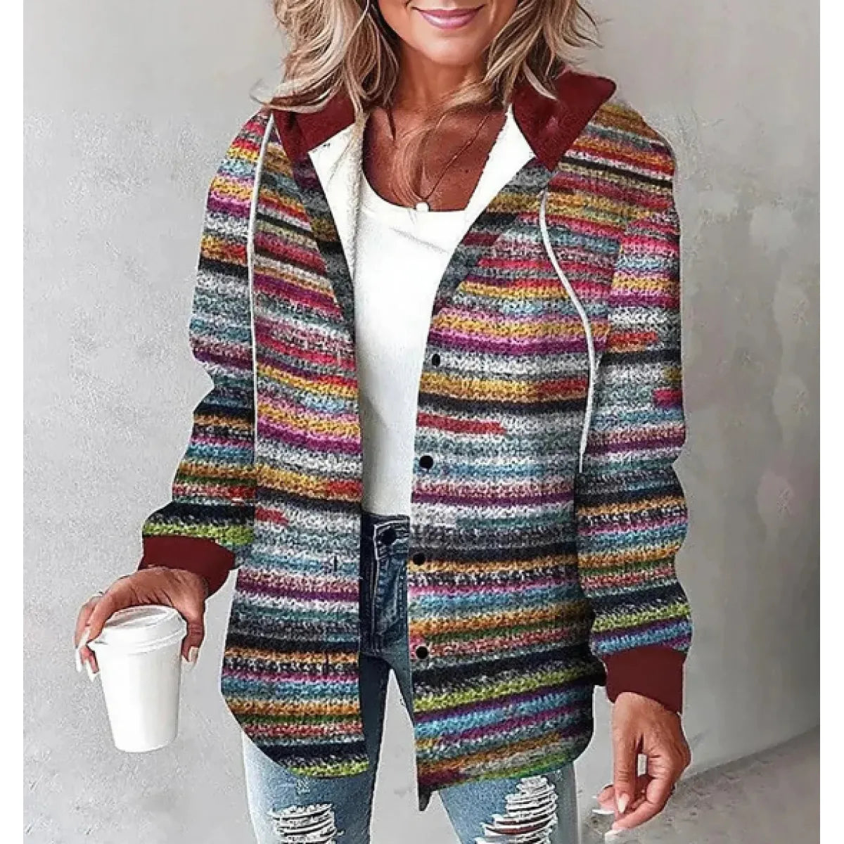 Veste à capuche en tartan pour femmes PlaidCharm™ à boutons