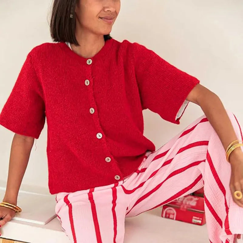 Cardigan décontracté à col semi-ouvert pour femmes ButtonEase™