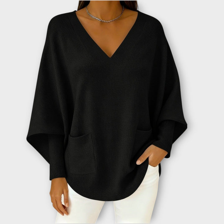 Soft Ribbed V-Neck Relaxed Knit Top