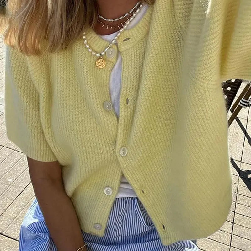 Cardigan décontracté à col semi-ouvert pour femmes ButtonEase™