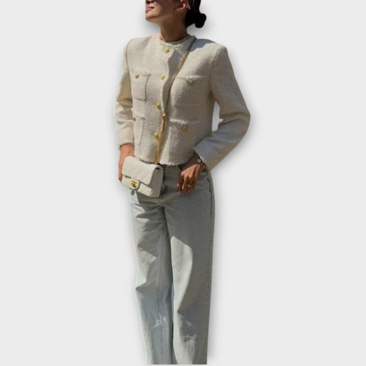 Textured Button-Front Tweed Jacket