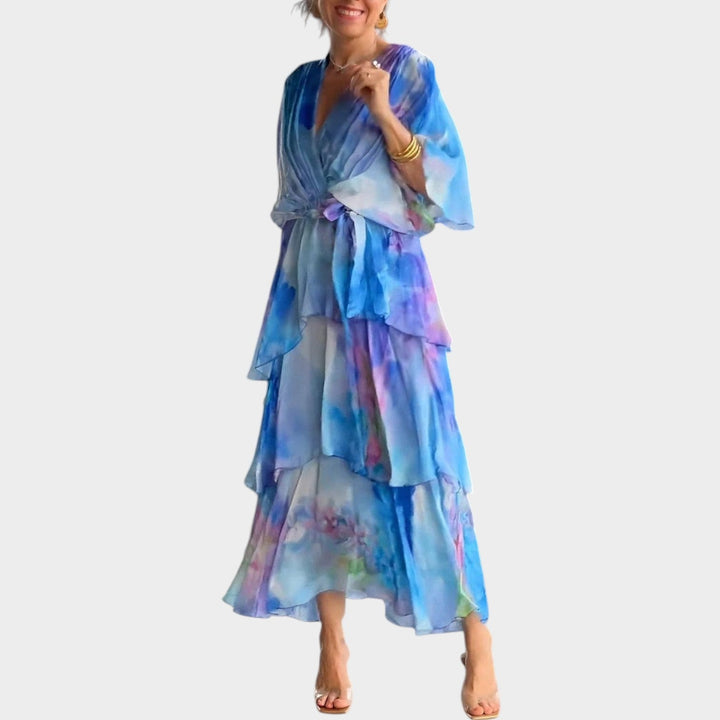 Elegant Floral Chiffon Maxi Dress