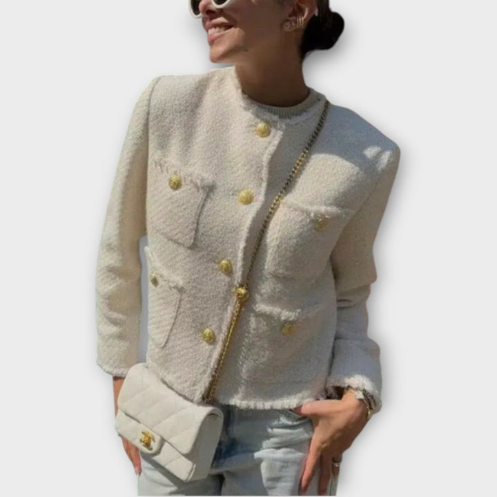 Textured Button-Front Tweed Jacket