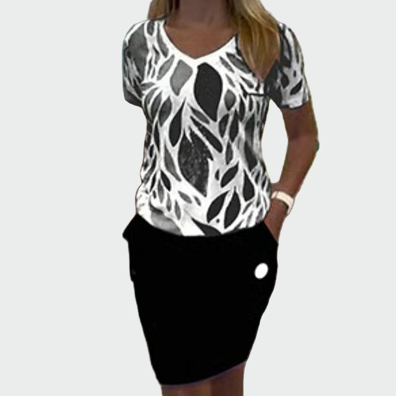 Top Set with Pattern and Elegant Skirt