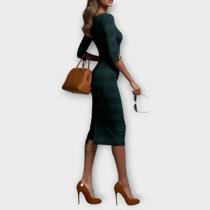 Elegant Plaid Midi Pencil Dress