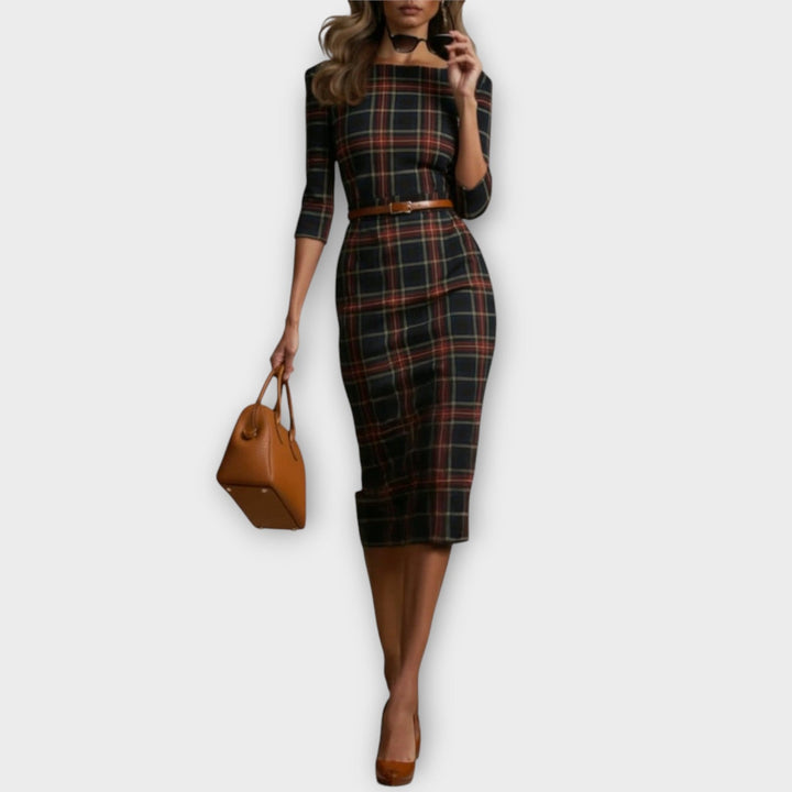 Elegant Plaid Midi Pencil Dress
