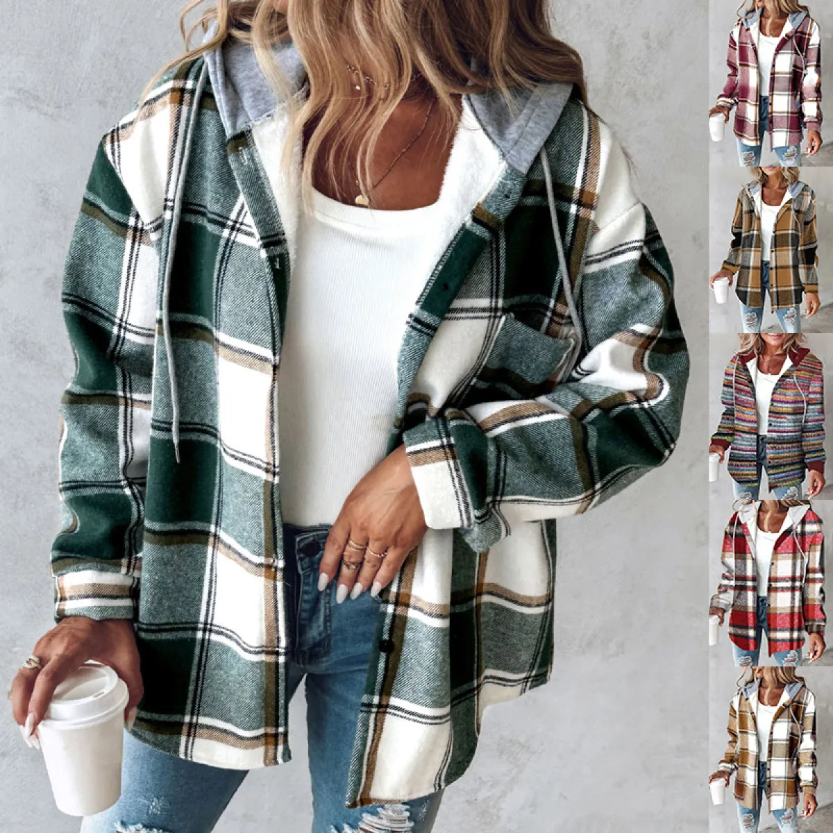 Veste à capuche en tartan pour femmes PlaidCharm™ à boutons