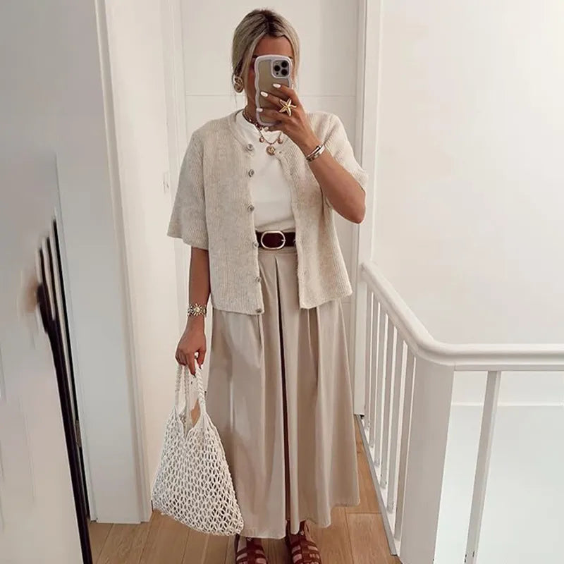 Cardigan décontracté à col semi-ouvert pour femmes ButtonEase™