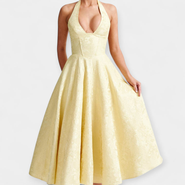 Midi Dress with Open Back and Corset Design