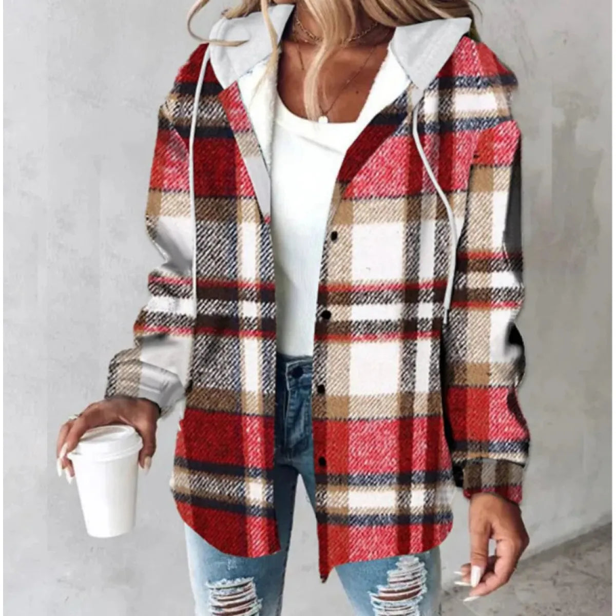 Veste à capuche en tartan pour femmes PlaidCharm™ à boutons