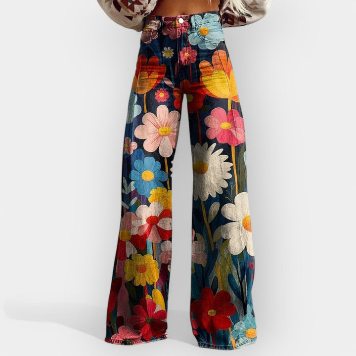Floral Trousers with Wide Legs