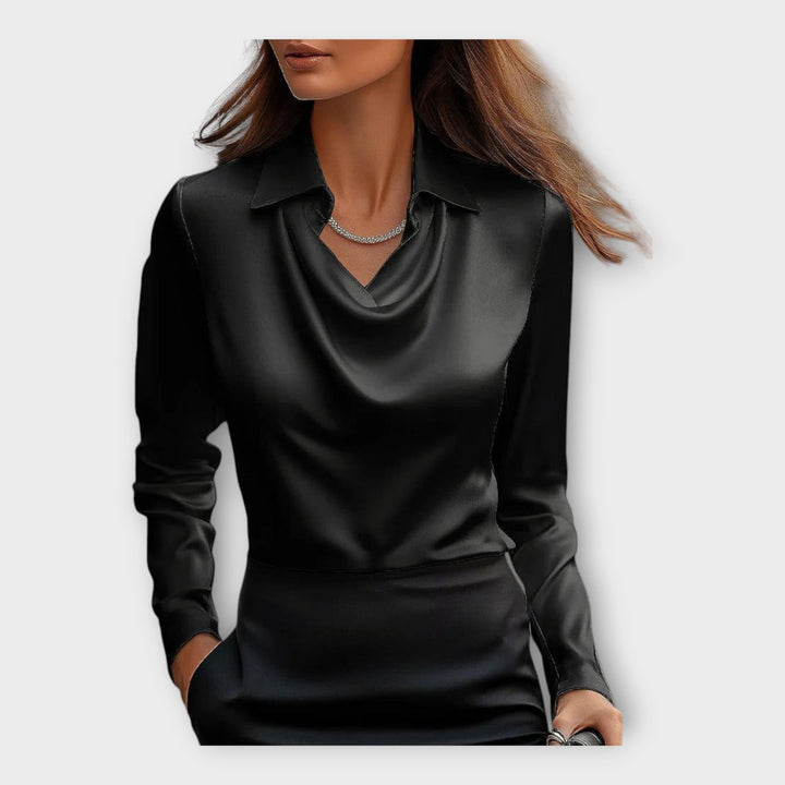 Satin Blouse with Draped Neckline and Collar
